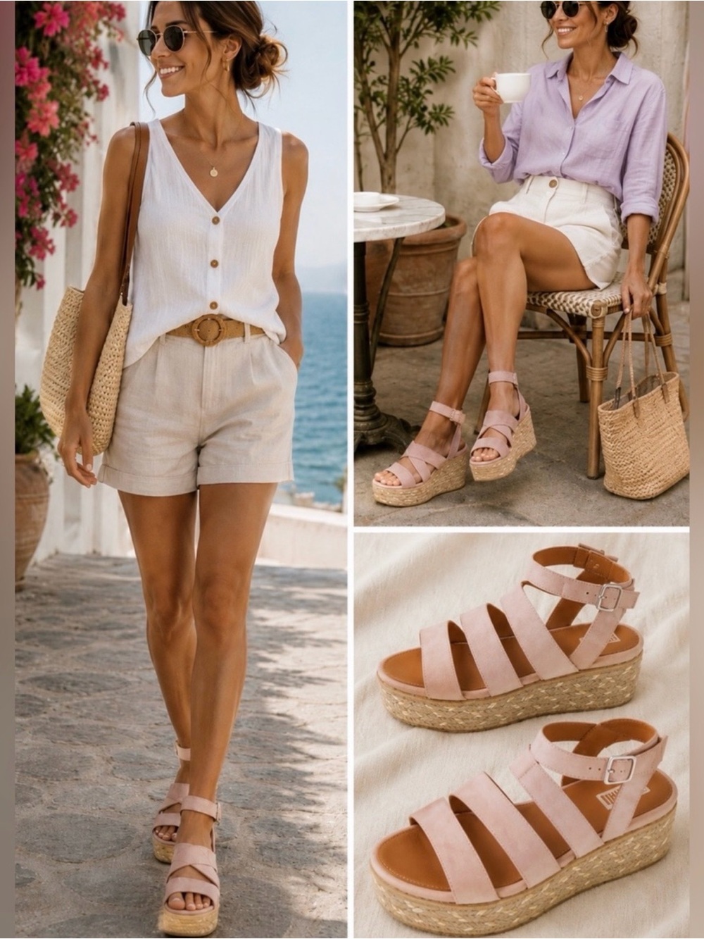 💥FitFlop Eloise Blush Pink Suede Strappy Espadrille Platform Wedge Sandals~9❤️